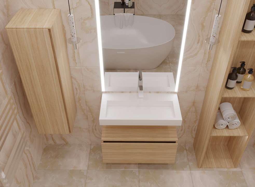 Раковина-моноблок Armadi Art Flat 859-080 455×802×80 мм, цвет белый матовый — Основное изображение