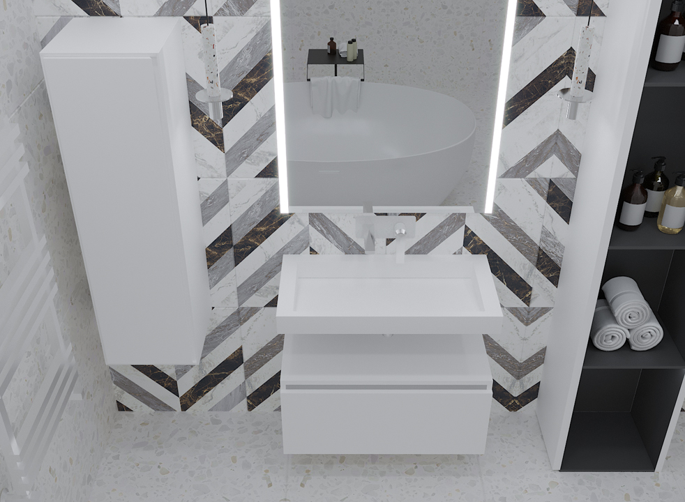 Тумба для ванной Armadi Art Flat 897-100-W 1000×383×460 мм, цвет белый глянцевый — Основное изображение