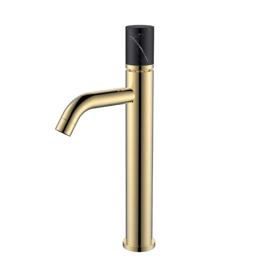 Смеситель для раковины-чаши Boheme Stick 122-G-MR-BLACK 160×45×331 мм, цвет золото