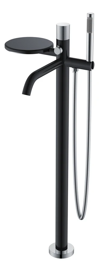 Смеситель для ванны напольный Boheme Stick 129-BCR 330×320×986 мм, цвет черный матовый