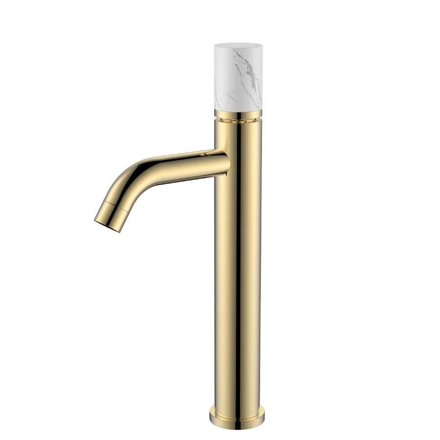 Смеситель для раковины-чаши Boheme Stick 122-G-MR-WHITE 160×45×331 мм, цвет золото