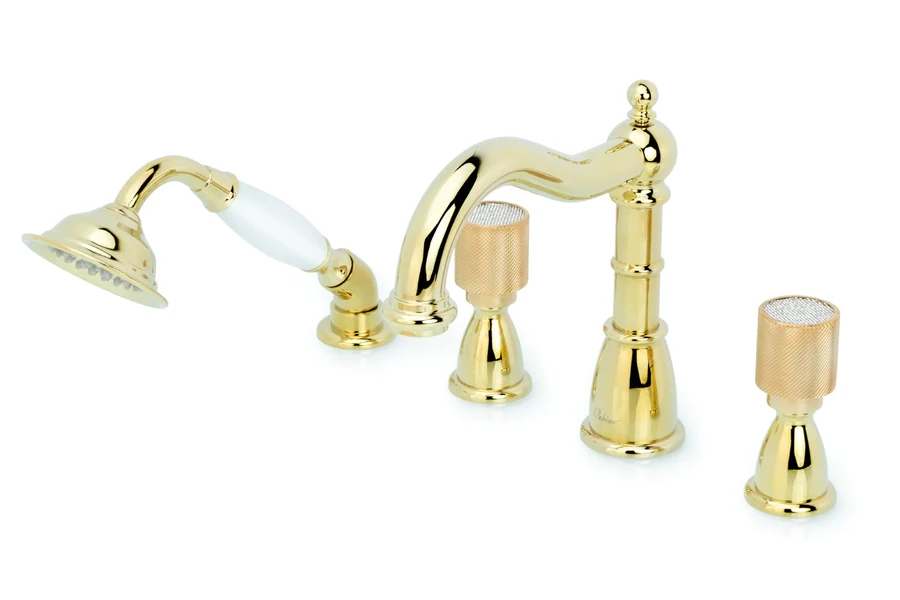 Смеситель на борт ванны Boheme Royal Cristal 395-ROYAL/CRST 193×360×196 мм, цвет золото