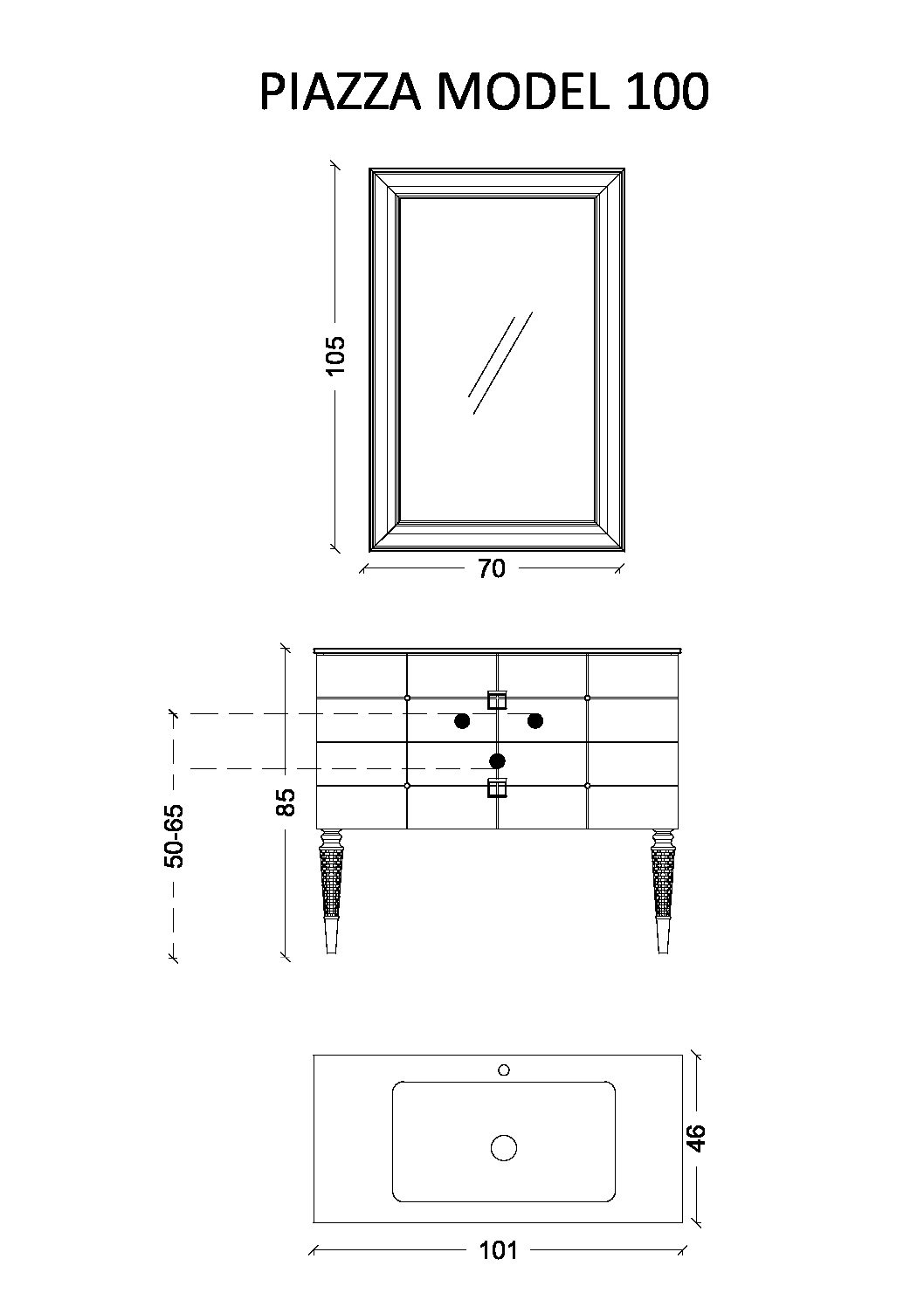 Тумба для ванной Armadi Art Vallessi Avantgarde 841-100-BCR 100×46×48 см, цвет черный матовый — Основное изображение